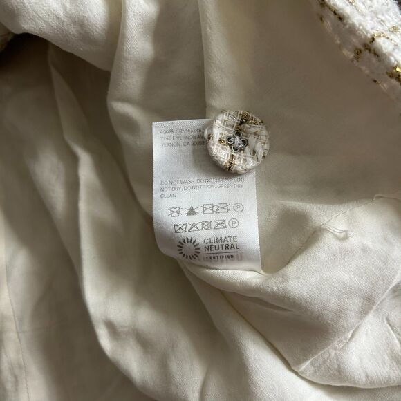 EUC Reformation Jaine Tweed Mini Dress Size 8 White Cream Gold Button Front Chic - Picture 13 of 15